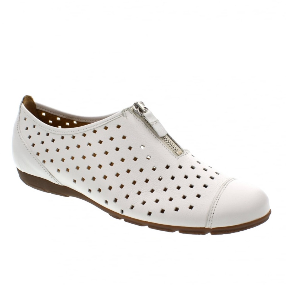 Gabor White Leather Perforated Cut Out Flats Shoes